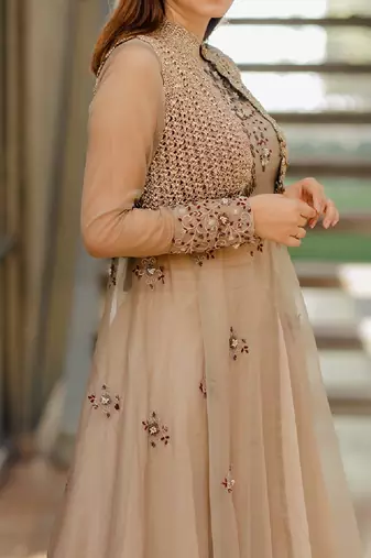 Olive Organza Lehenga With Jacket