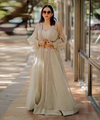 Silk Embroidered Lehenga With Cape 1