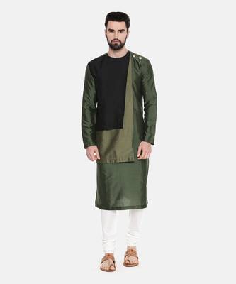 Green Black Silk Kurta Set 1