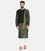 Green Black Silk Kurta Set