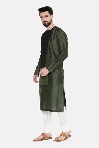 Green Black Silk Kurta Set