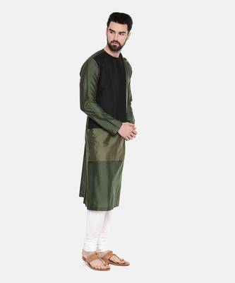 Green Black Silk Kurta Set 3