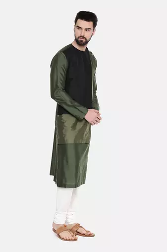 Green Black Silk Kurta Set