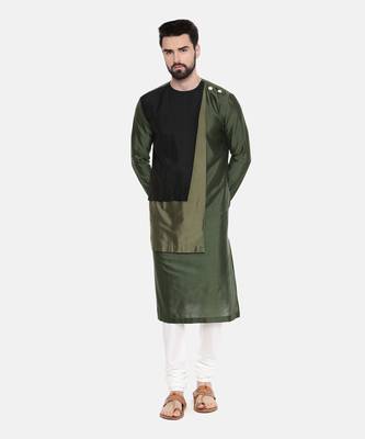 Green Black Silk Kurta Set 4