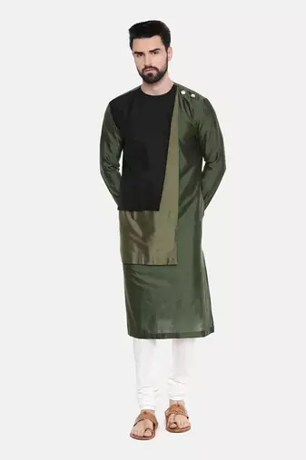Green Black Silk Kurta Set