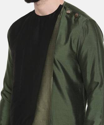 Green Black Silk Kurta Set 6