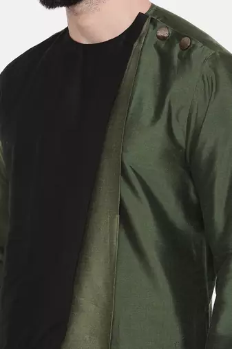 Green Black Silk Kurta Set