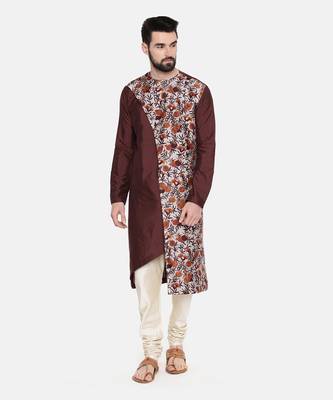 Brown Printed Silk Kurta Set 1