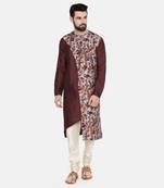 Brown Printed Silk Kurta Set