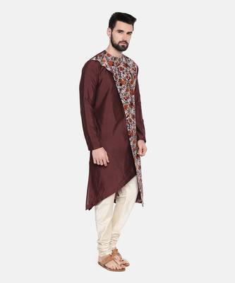 Brown Printed Silk Kurta Set 3