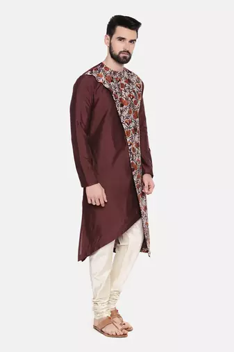 Brown Printed Silk Kurta Set