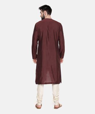Brown Printed Silk Kurta Set 4