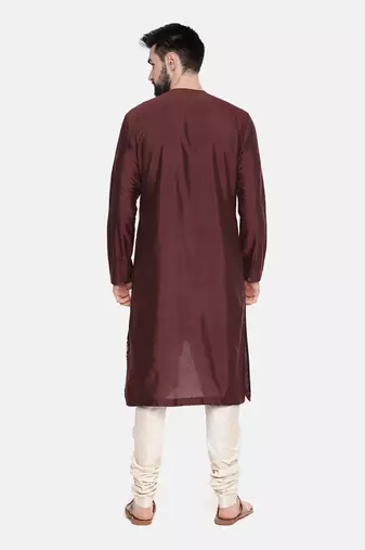 Brown Printed Silk Kurta Set