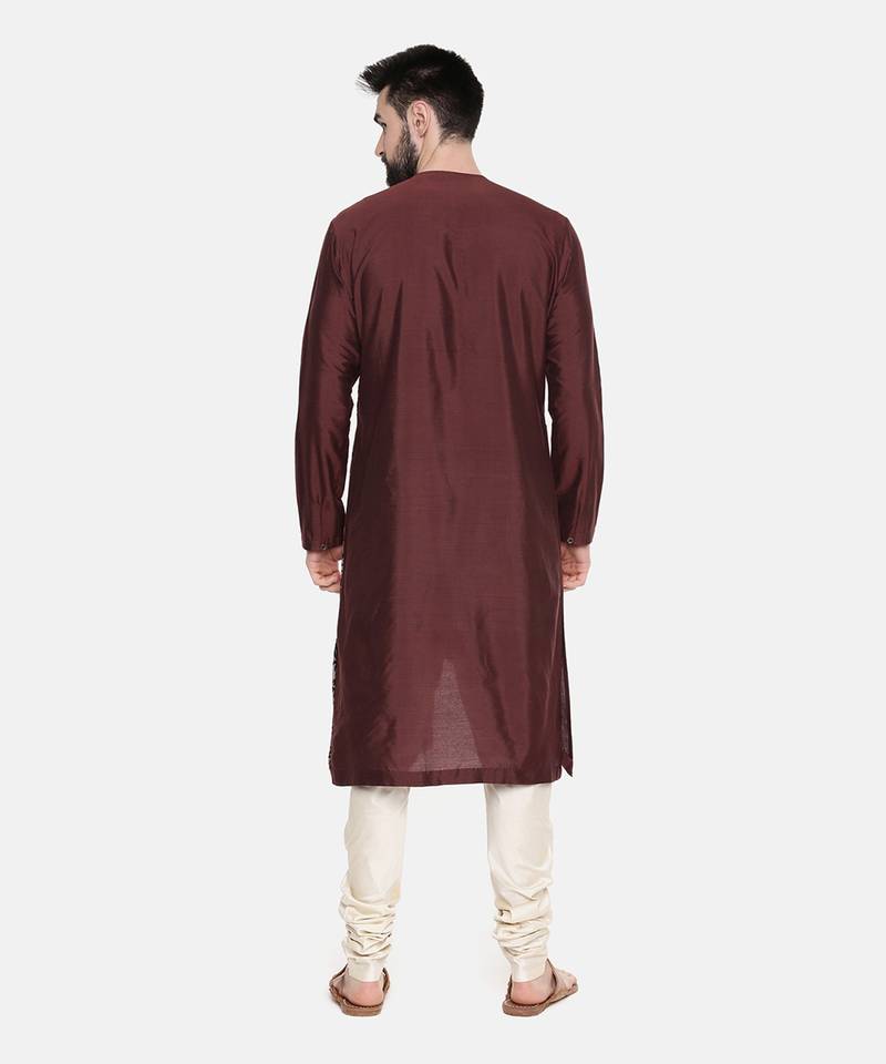 Brown Printed Silk Kurta Set