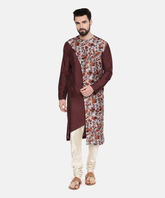Brown Printed Silk Kurta Set 5