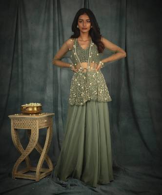 Green Theodora Sharara Set 1
