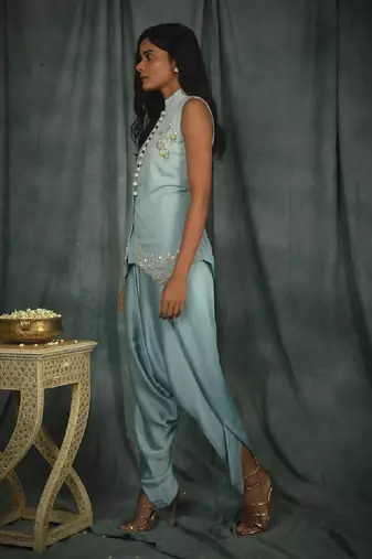 Blue Amber Dhoti Set