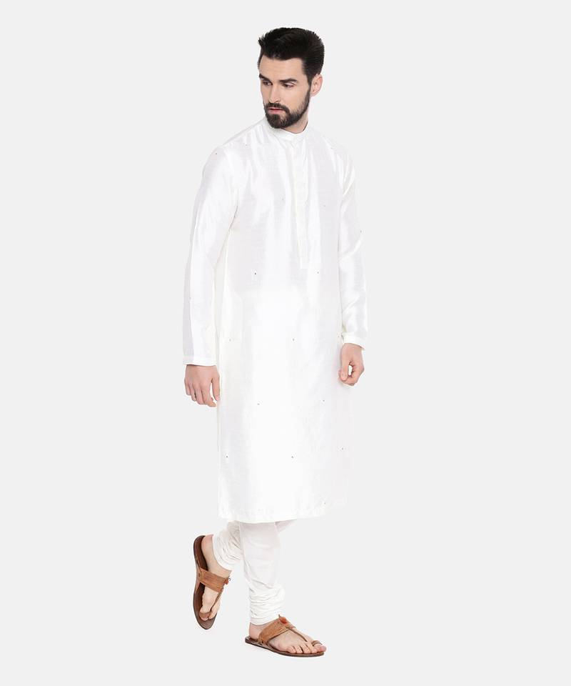 Ivory Silk Mukesh Kurta Set