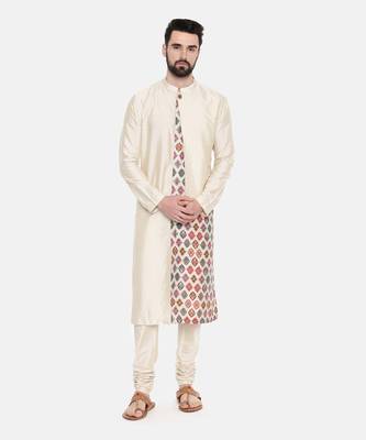 Beige Silk Printed Cut Away Kurta 1