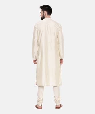 Beige Silk Printed Cut Away Kurta 5