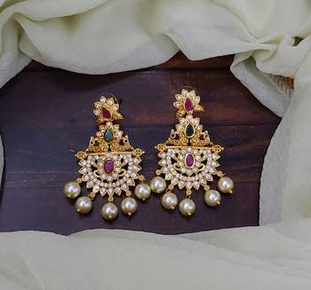 Gold cubic zirconia chandbali 1