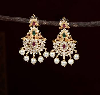 Gold cubic zirconia chandbali 2