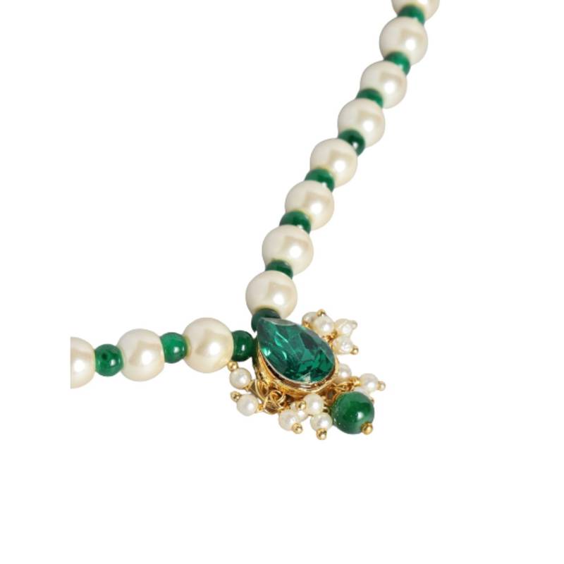 Adjustable Pearl & Green Beads Single Anklet Payal Bracelet for Women 