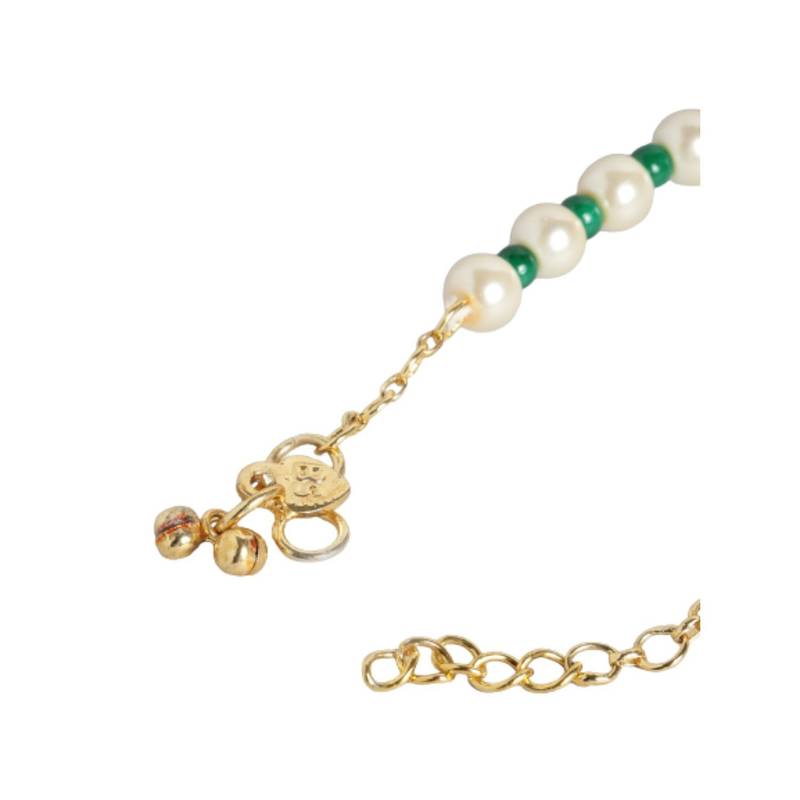 Adjustable Pearl & Green Beads Single Anklet Payal Bracelet for Women 