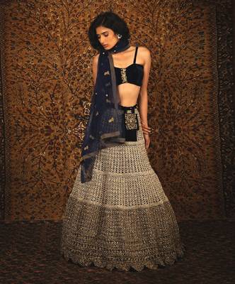Blue Makhmali Lehenga Set 1