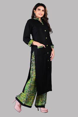 Black And Green Colour Rayon Printed Designer Kurti with Palazzo Set 5
