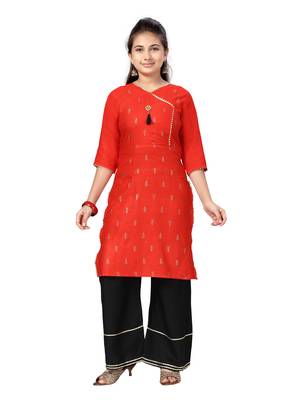 Red printed cotton kids-tops 1
