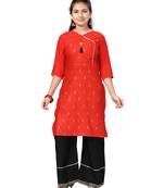 Red printed cotton kids-tops