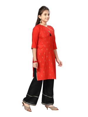 Red printed cotton kids-tops 2