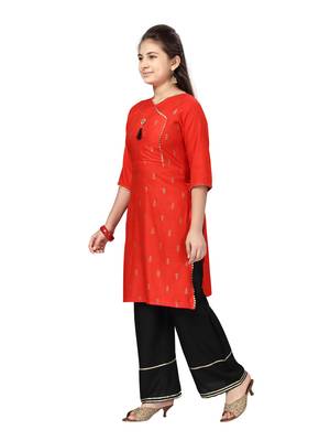Red printed cotton kids-tops 3