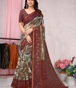 Green printed cotton saree with blouse