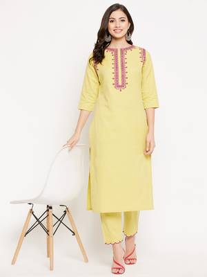 Yellow embroidered cotton salwar 1