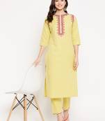 Yellow embroidered cotton salwar