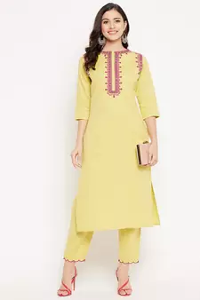 Yellow embroidered cotton salwar