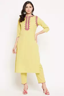 Yellow embroidered cotton salwar