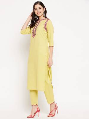 Yellow embroidered cotton salwar 4