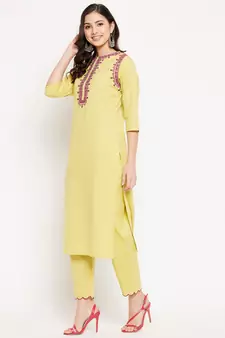 Yellow embroidered cotton salwar