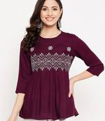 Purple woven viscose rayon cotton-tops