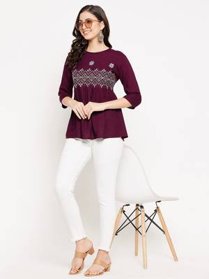 Purple woven viscose rayon cotton-tops 2