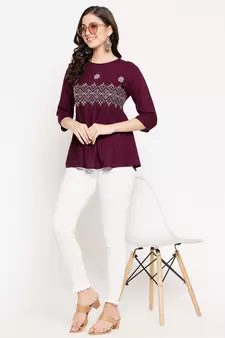 Purple woven viscose rayon cotton-tops