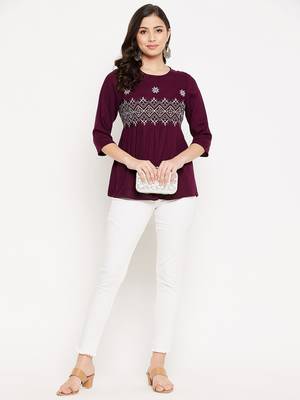 Purple woven viscose rayon cotton-tops 3