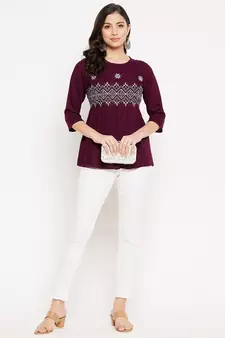 Purple woven viscose rayon cotton-tops