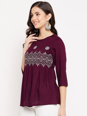 Purple woven viscose rayon cotton-tops 4