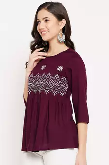 Purple woven viscose rayon cotton-tops