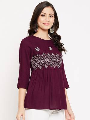 Purple woven viscose rayon cotton-tops 5