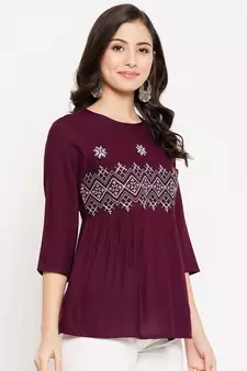 Purple woven viscose rayon cotton-tops